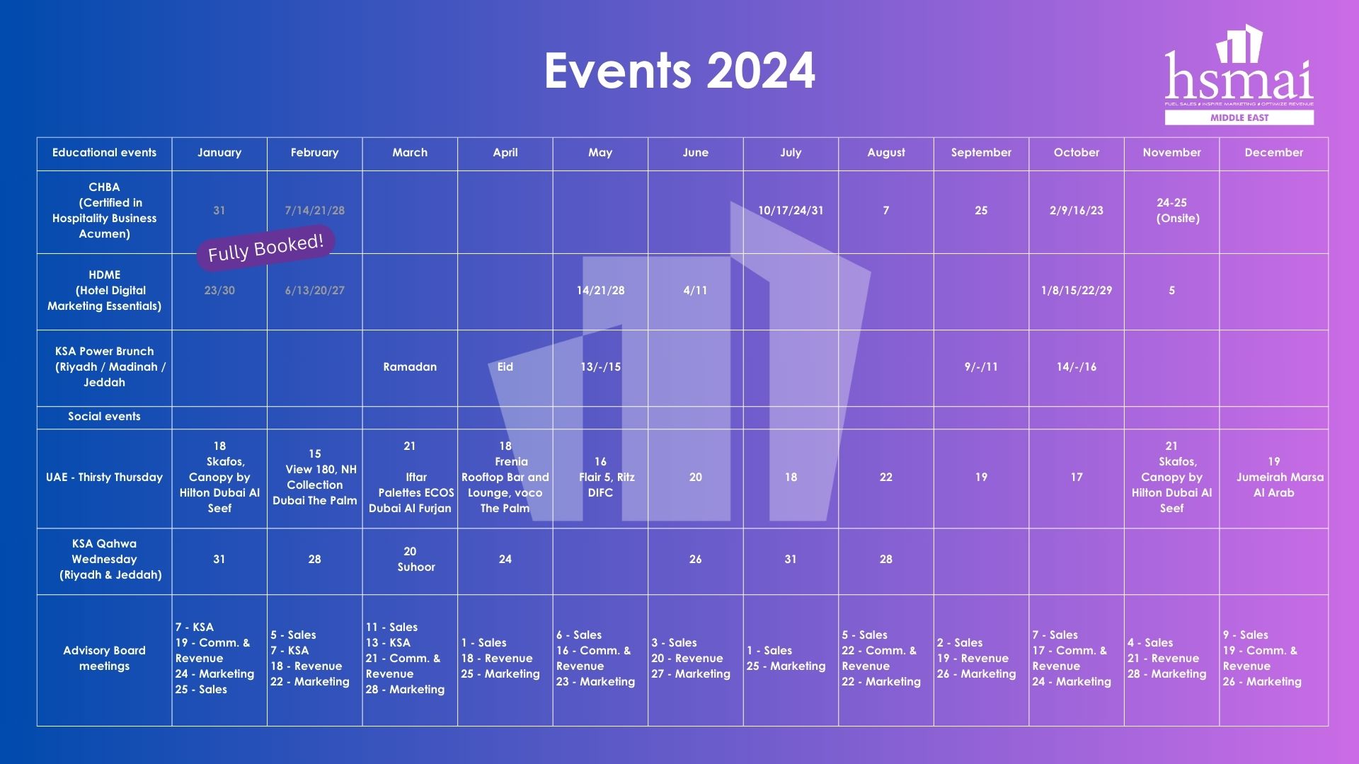 HSMAI ME Calendar of events 2024